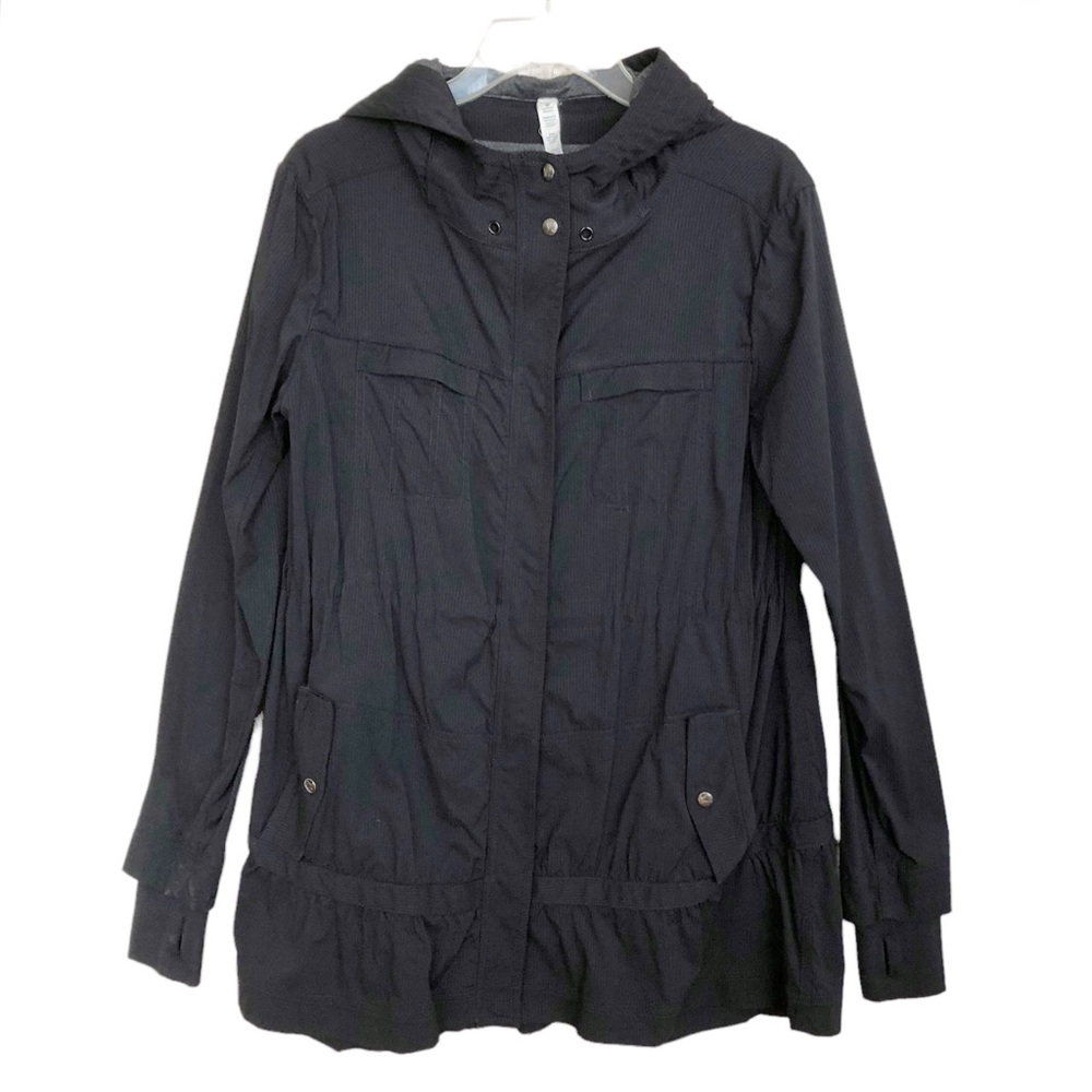 Lululemon Black Coats Hoodie Jacket Hide Full Zipper Striped Lining Size 8